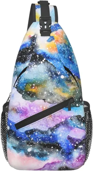 Fashion Purple Galaxy Sling Backpack, Multipurpose Crossbody Shoulder Bag Travel Hiking Daypack for Men Women