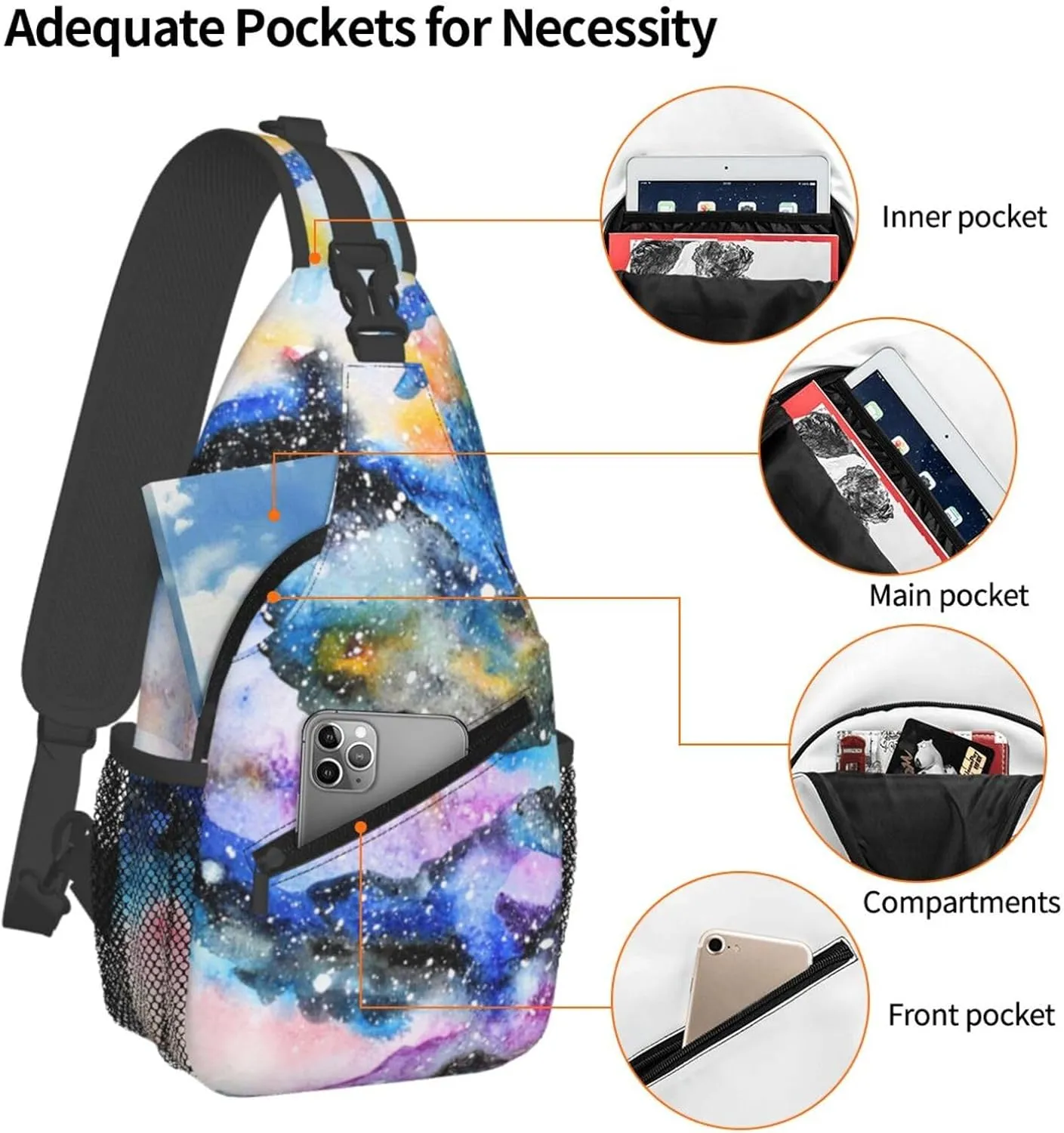 Fashion Purple Galaxy Sling Backpack, Multipurpose Crossbody Shoulder Bag Travel Hiking Daypack for Men Women