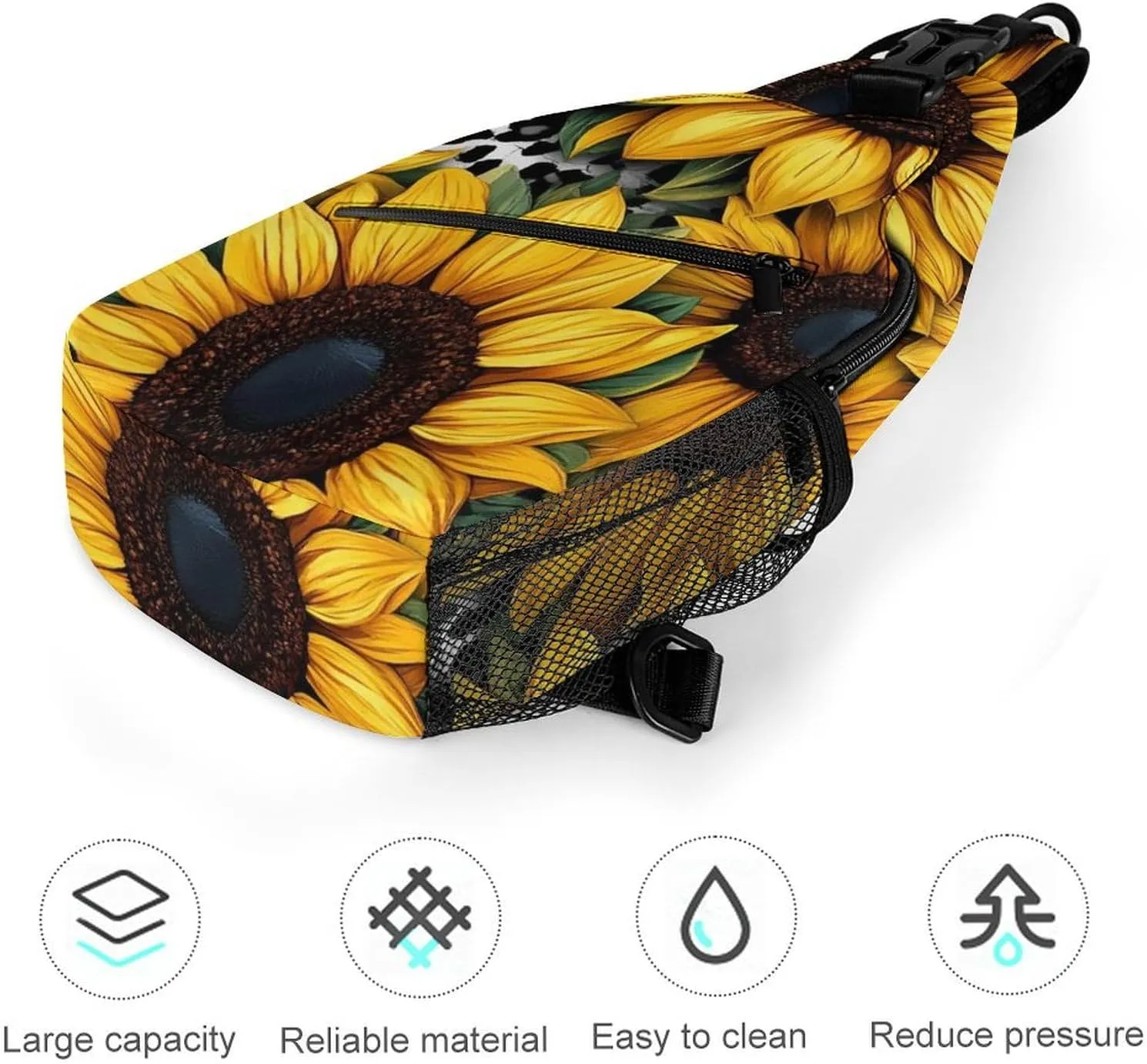 Fashion Sling Bag, 80S Vintage Cow Print Sunflowers Chest Pack Crossbody Bags, Tool Backpack, Gym Bags Sack Daypack Outdoor Backpack for Man Women Lady