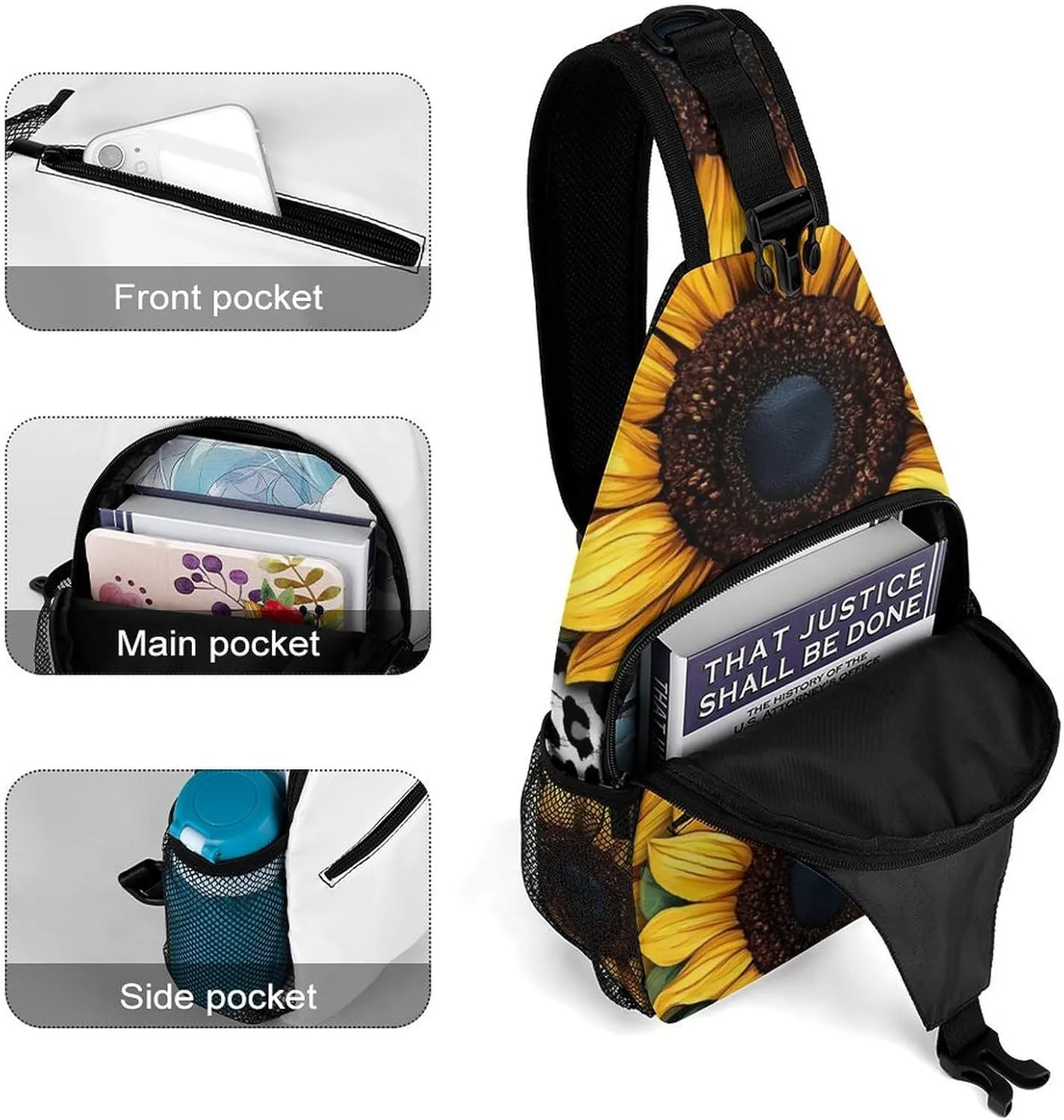 Fashion Sling Bag, 80S Vintage Cow Print Sunflowers Chest Pack Crossbody Bags, Tool Backpack, Gym Bags Sack Daypack Outdoor Backpack for Man Women Lady