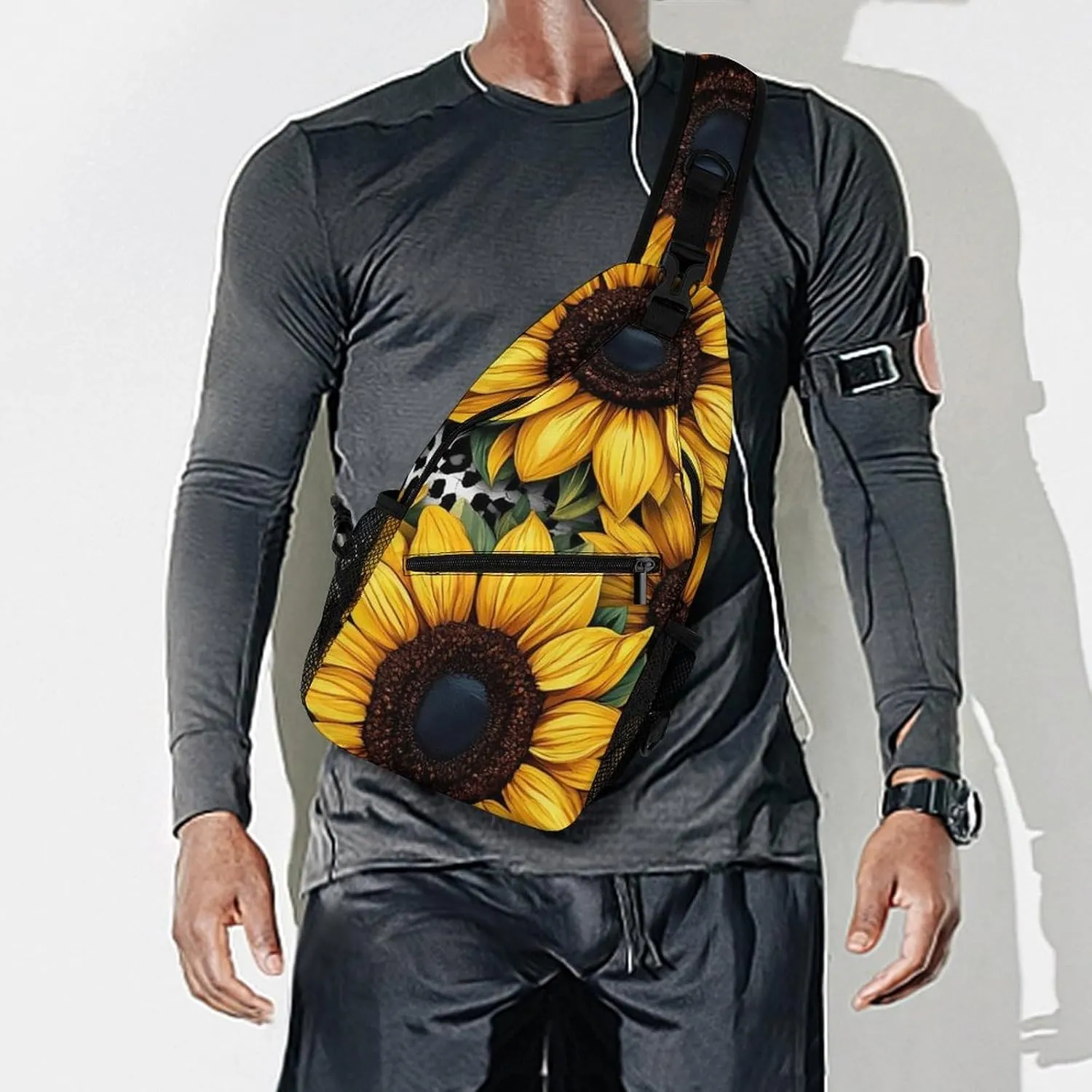 Fashion Sling Bag, 80S Vintage Cow Print Sunflowers Chest Pack Crossbody Bags, Tool Backpack, Gym Bags Sack Daypack Outdoor Backpack for Man Women Lady