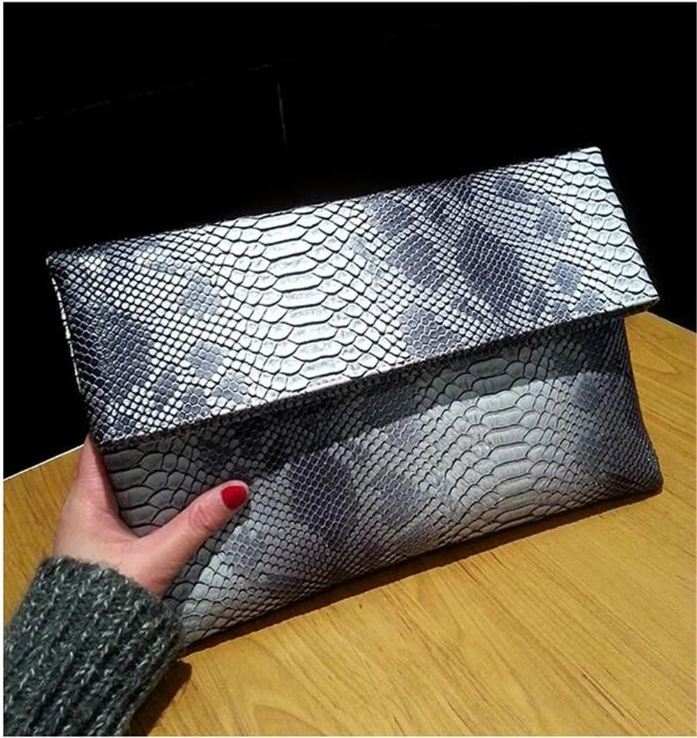 Fashion Snakeskin Envelop Clutch Purse Retro Oversized Handbags for Women