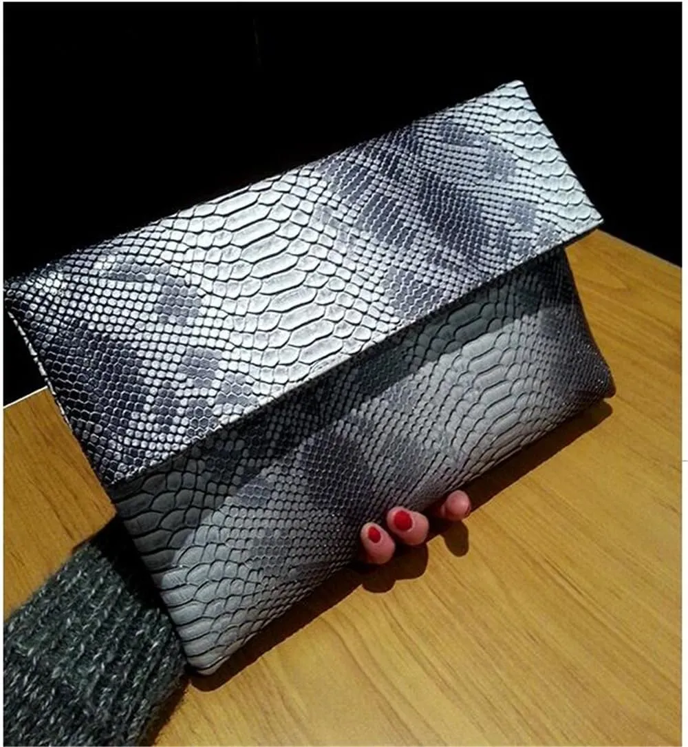 Fashion Snakeskin Envelop Clutch Purse Retro Oversized Handbags for Women