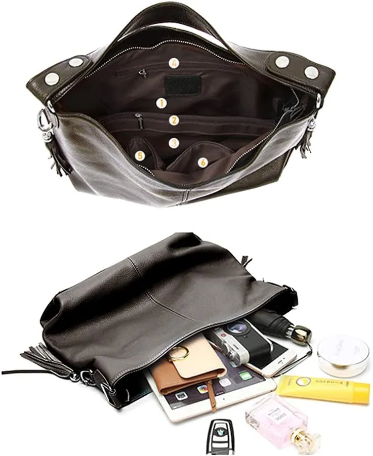 Fashion Soft Real Genuine Leather Tassel Women's Handbag Ladies Shoulder Tote Messenger Hobo Bag Satchel