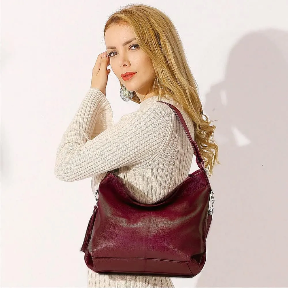 Fashion Soft Real Genuine Leather Tassel Women's Handbag Ladies Shoulder Tote Messenger Hobo Bag Satchel