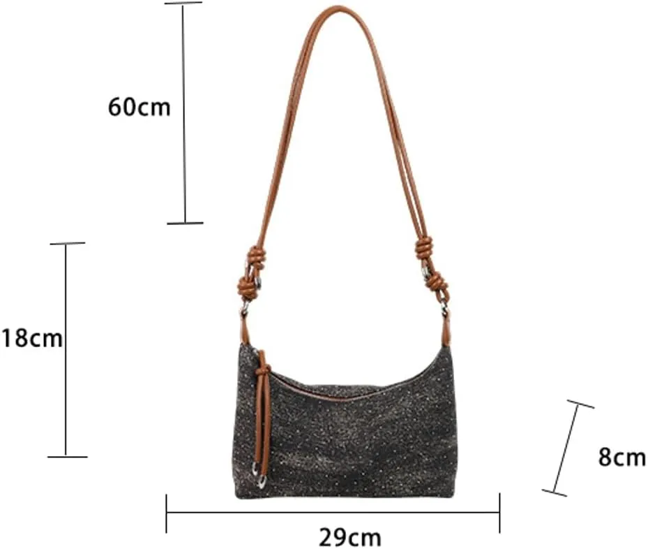 Fashion Sparkly Denim Dumpling Bag Adjustable Shoulder Strap Cross Body Bag Commuter Travel Handbag for Women 2025