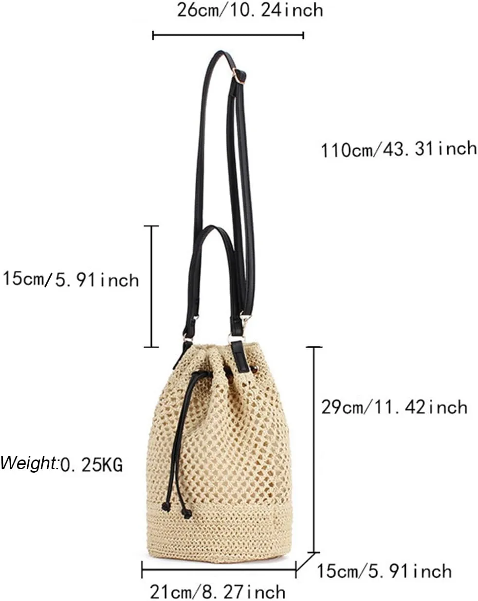 Fashion Woven Bag Handbag Tote Cute Crossbody Bucket Bag Woven