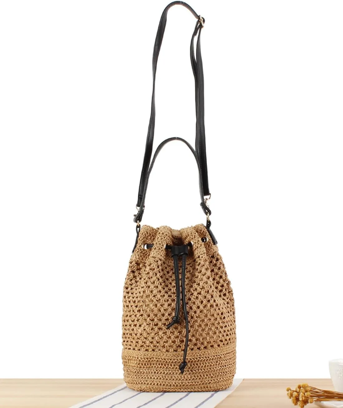 Fashion Woven Bag Handbag Tote Cute Crossbody Bucket Bag Woven