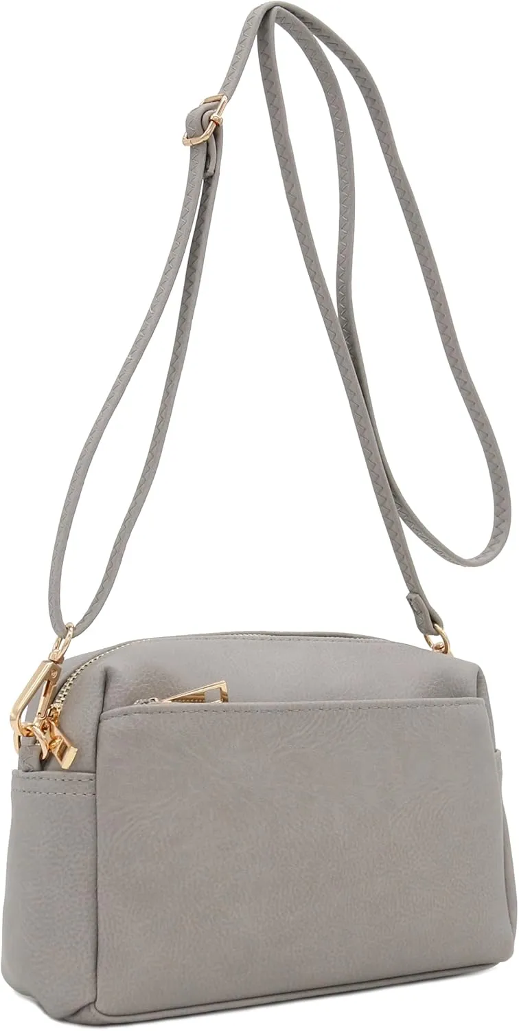 FashionPuzzle Triple Zip Small Crossbody Bag