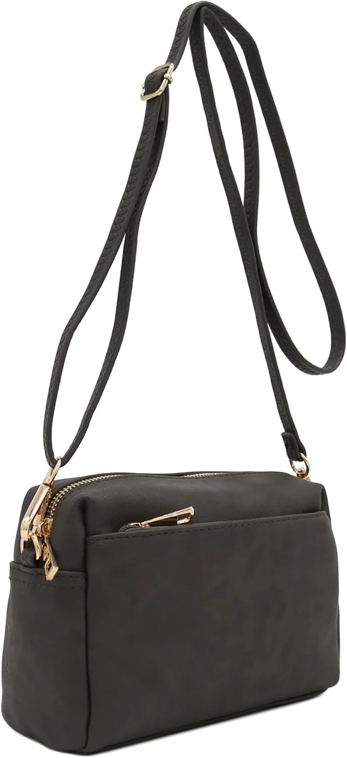 FashionPuzzle Triple Zip Small Crossbody Bag