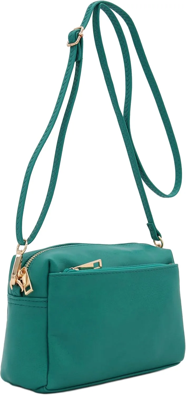 FashionPuzzle Triple Zip Small Crossbody Bag