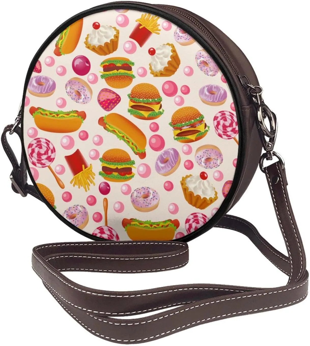 Faux Leather Shoulder Bag for Women, Round Shoulder Purse and Clutch Tote Bag with Shoulder Strap