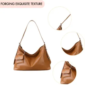Female Casual Underarm Bag Large Capacity Soft Handbag PU Leather Versatile Crossbody Bag Leisure Bag with Matching C