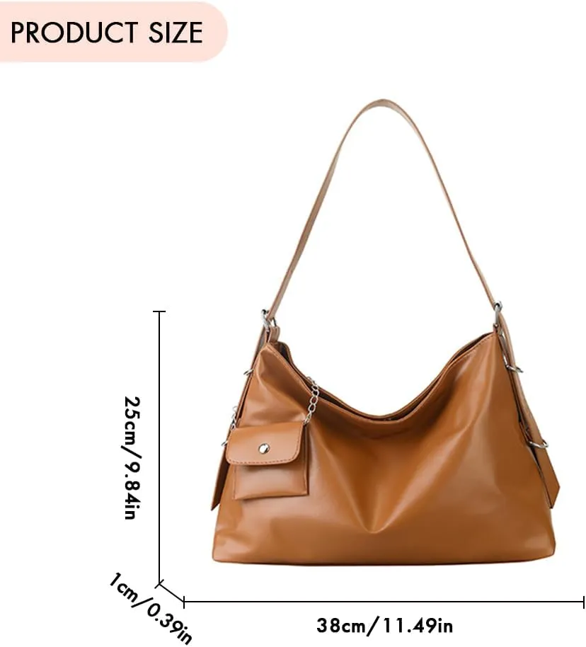 Female Casual Underarm Bag Large Capacity Soft Handbag PU Leather Versatile Crossbody Bag Leisure Bag with Matching C