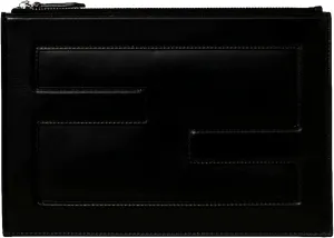 FENDI Baguette Black Calf Leather Embossed Clutch 7N0115 Small