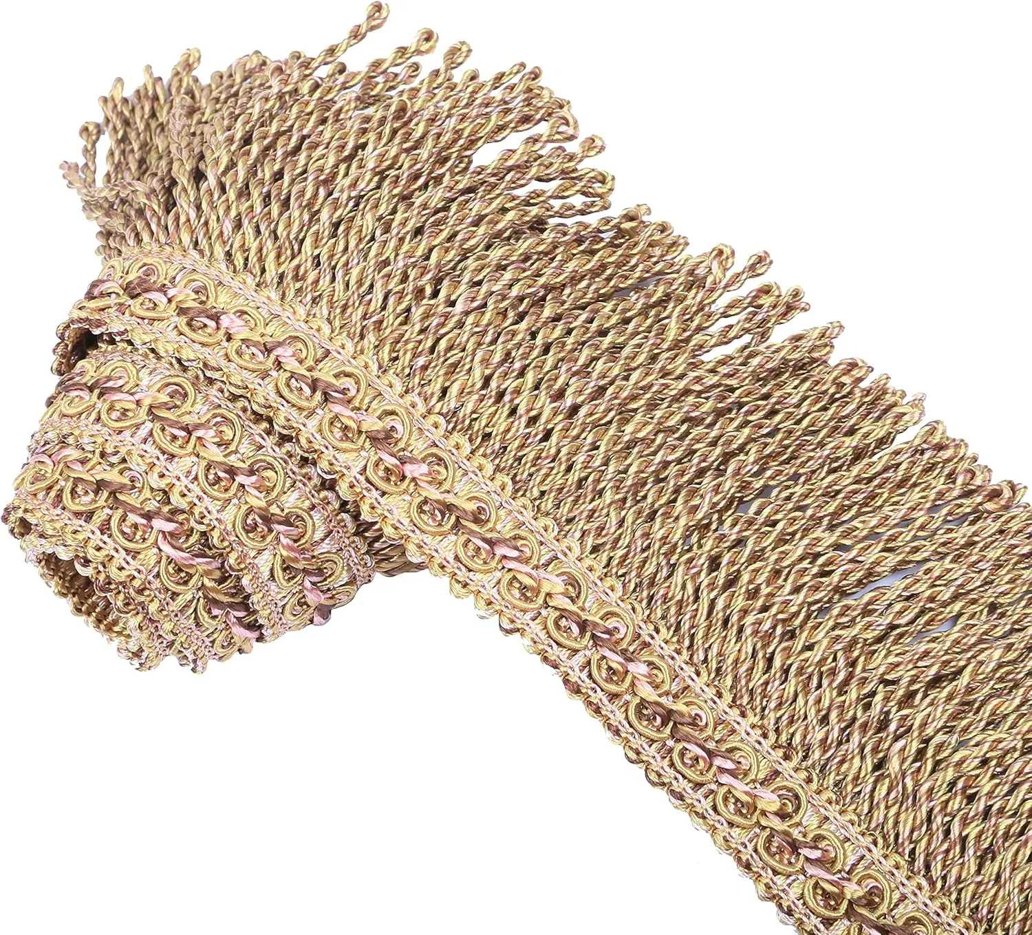 Fenghuangwu 5.5Yard×(3.3) Inch Diameter Bullion Fringe Trim High-Density Fabric Trims and Embellishments Curtain Weights Fringes for Sewing DIY Decoration (Mix Gold Pink)