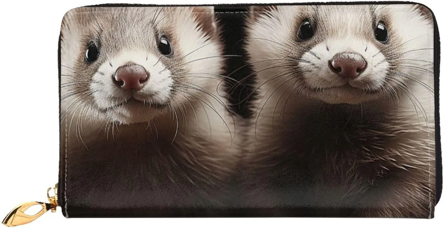 Ferrets Leather Wallets For Women Waterproof Zip Around Clutch Purses Large Credit Card Holder With Phone Holder Ladies Travel Coin Purse