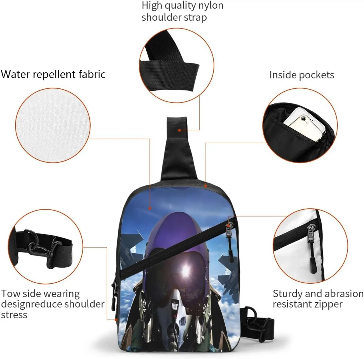 Fighter Pilot Sling Bag for Men Women, Small Crossbody Sling Backpack Shoulder Chest Bag, Anti Theft Travel Hiking Sports
