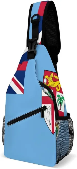 Fiji Flag Sling Bag Crossbody Chest Bag Shoulder Bag For Travel Hiking Cycling Camping