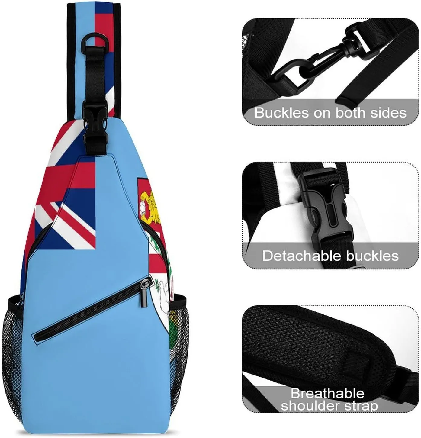 Fiji Flag Sling Bag Crossbody Chest Bag Shoulder Bag For Travel Hiking Cycling Camping
