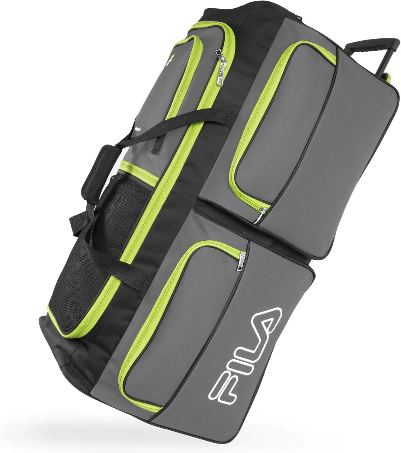 Fila 7-Pocket Large Rolling Duffel Bag, Grey/Lime, One Size