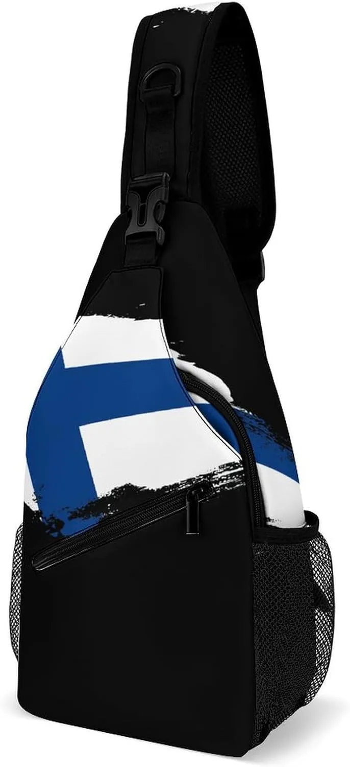 Finland Flag Brush Stroke Sling Bag Crossbody Chest Bag Shoulder Bag For Travel Hiking Cycling Camping