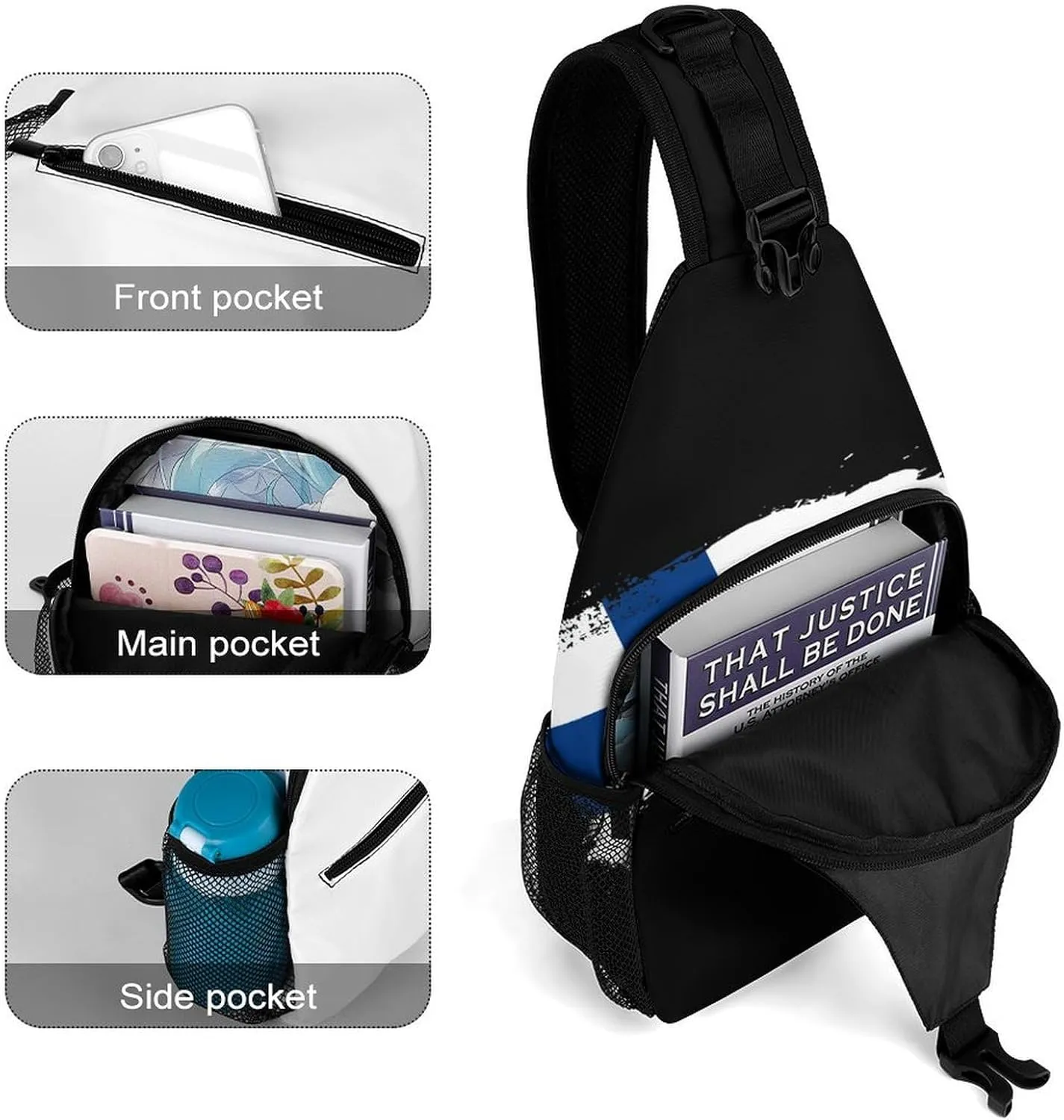 Finland Flag Brush Stroke Sling Bag Crossbody Chest Bag Shoulder Bag For Travel Hiking Cycling Camping