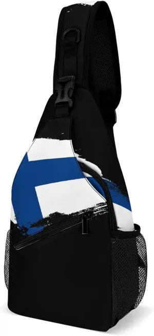 Finland Flag Brush Stroke Sling Bag Crossbody Chest Bag Shoulder Bag For Travel Hiking Cycling Camping