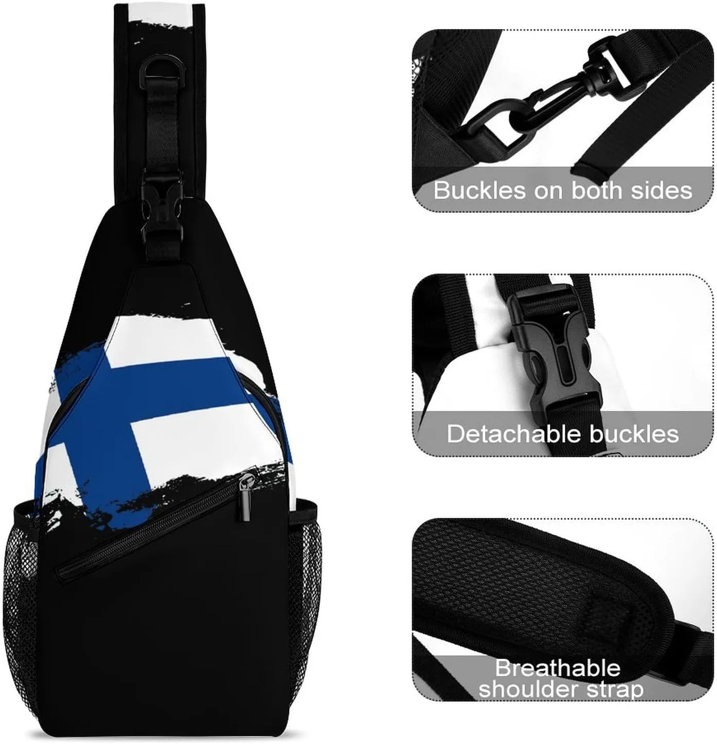 Finland Flag Brush Stroke Sling Bag Crossbody Chest Bag Shoulder Bag For Travel Hiking Cycling Camping