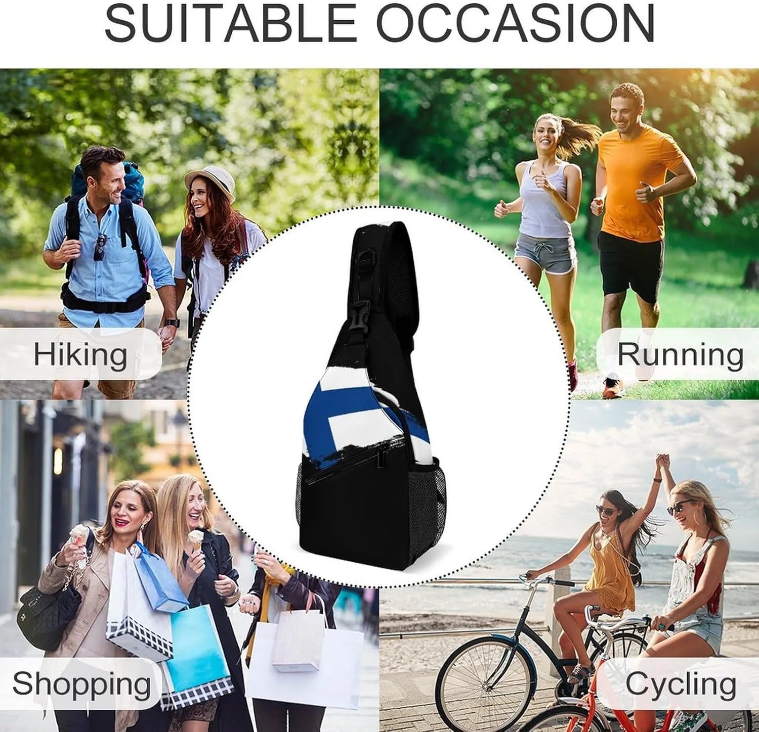 Finland Flag Brush Stroke Sling Bag Crossbody Chest Bag Shoulder Bag For Travel Hiking Cycling Camping