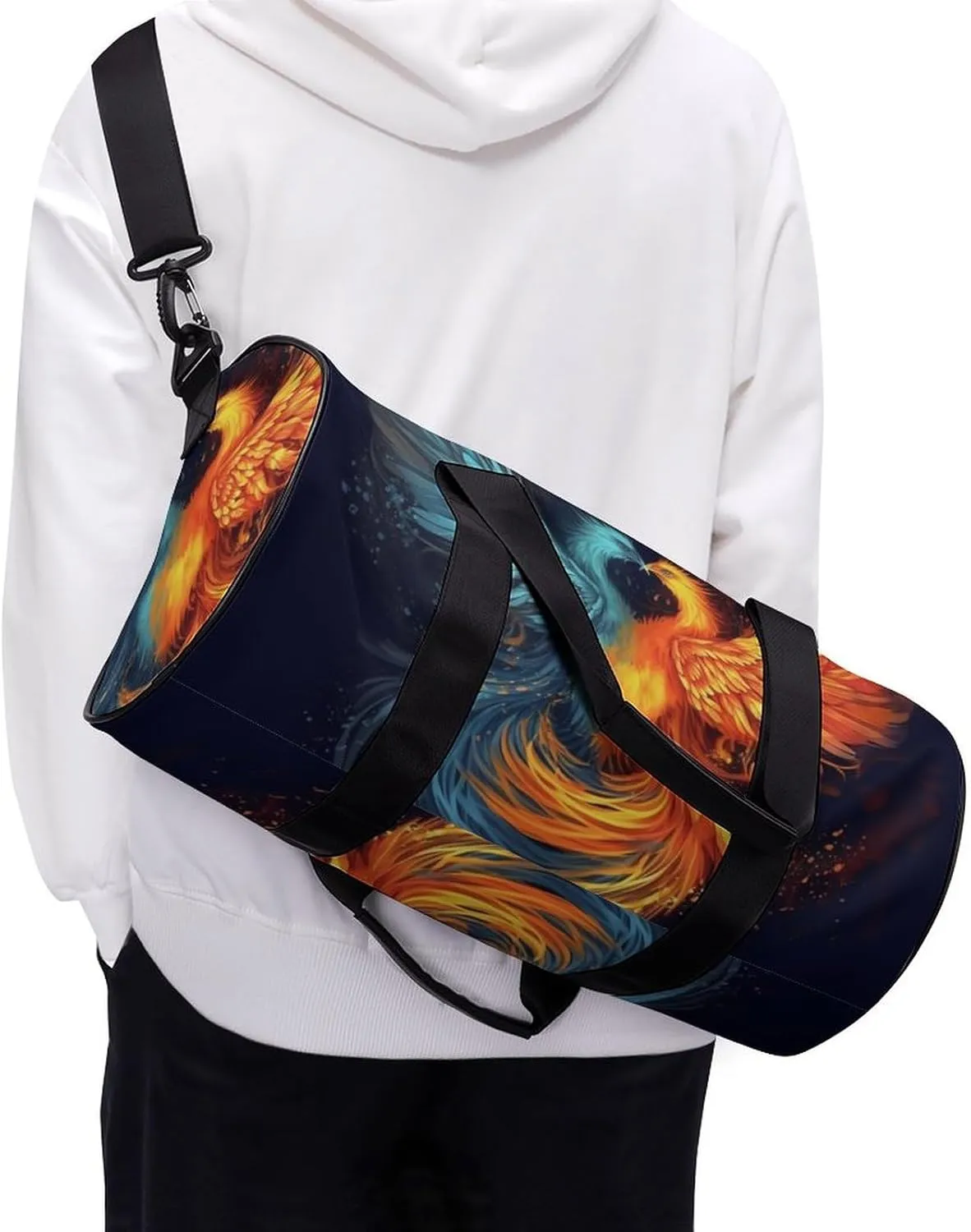 Fire And Water Phoenix Gym Bag Small Travel Duffle Bag with Compartment Carry On Weekender Bag for Women Men