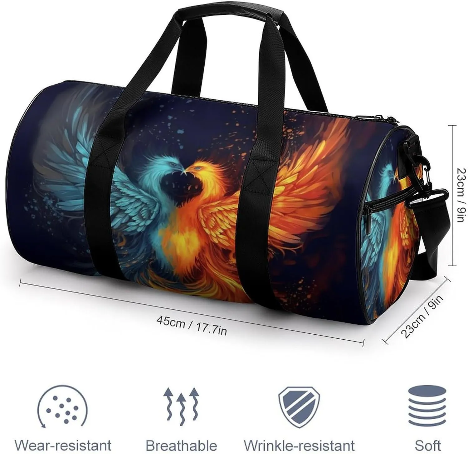 Fire And Water Phoenix Gym Bag Small Travel Duffle Bag with Compartment Carry On Weekender Bag for Women Men