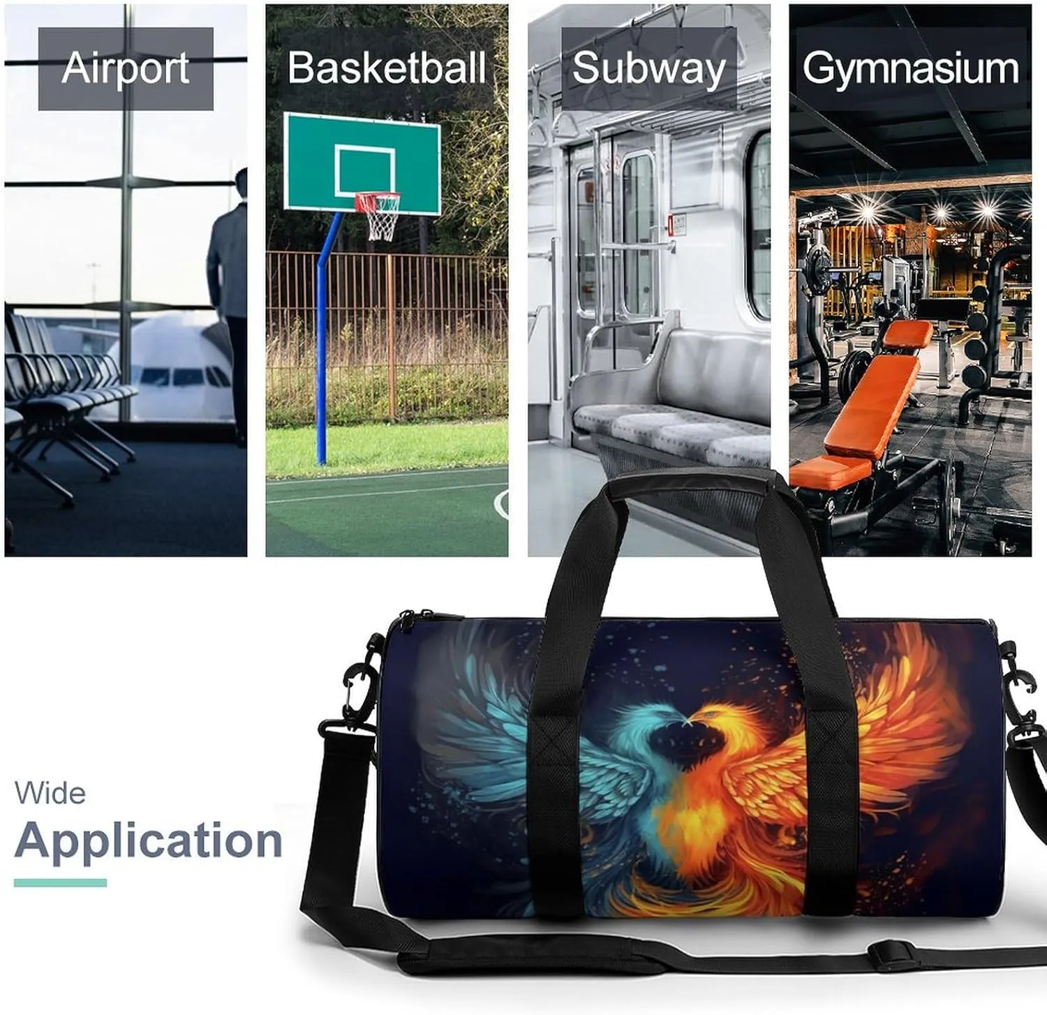 Fire And Water Phoenix Gym Bag Small Travel Duffle Bag with Compartment Carry On Weekender Bag for Women Men