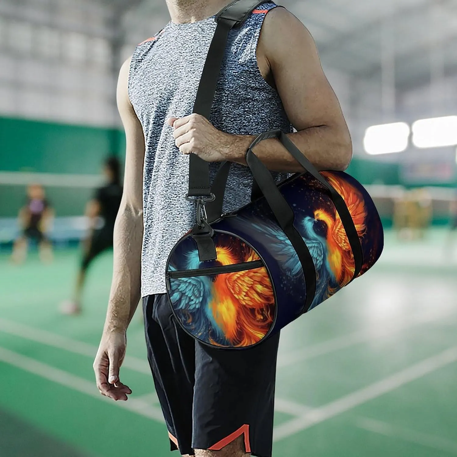 Fire And Water Phoenix Gym Bag Small Travel Duffle Bag with Compartment Carry On Weekender Bag for Women Men