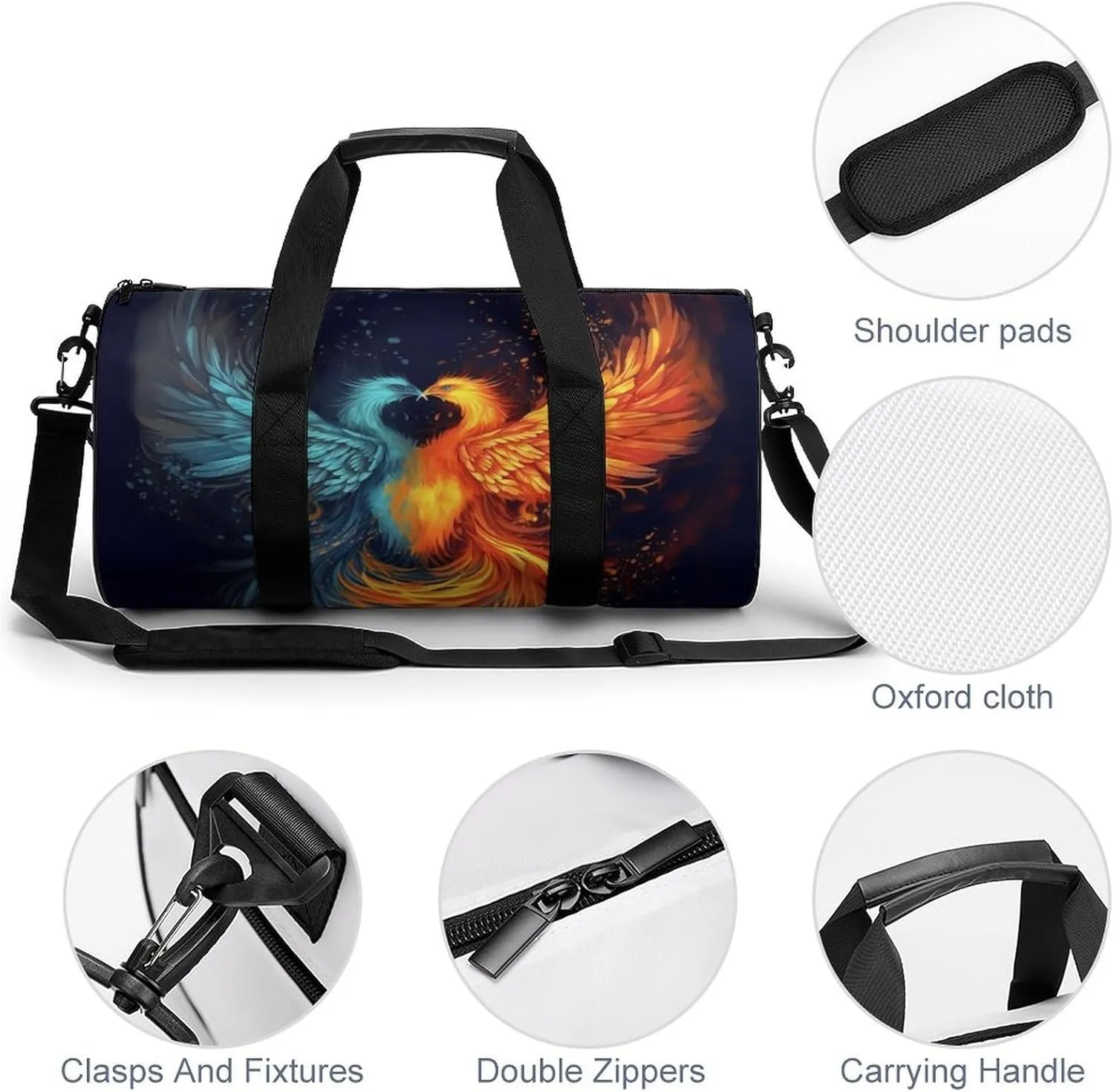 Fire And Water Phoenix Gym Bag Small Travel Duffle Bag with Compartment Carry On Weekender Bag for Women Men