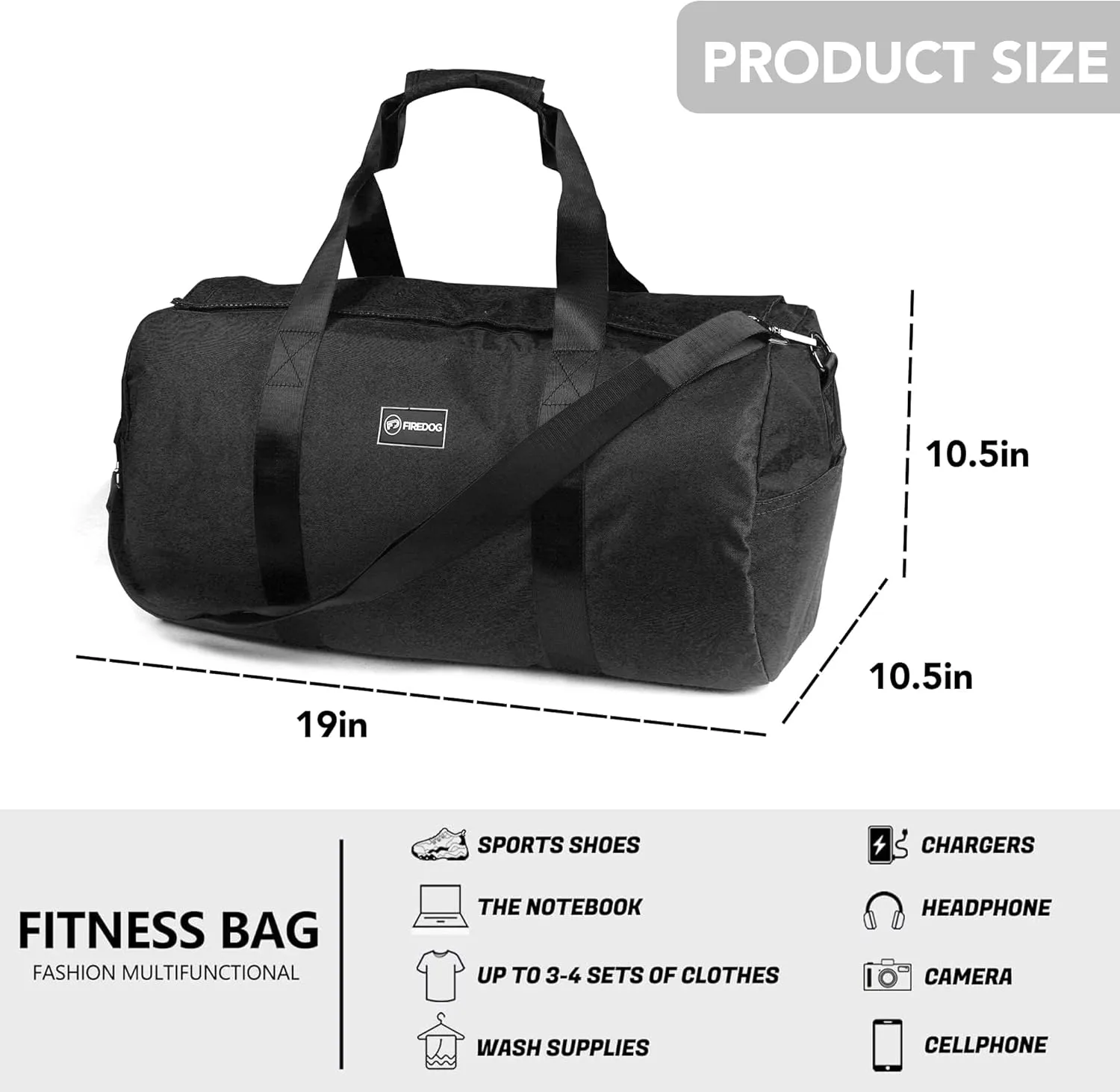 FIREDOG Smell Proof Duffle Bag, Large Smell Proof Bag for Travel Storage