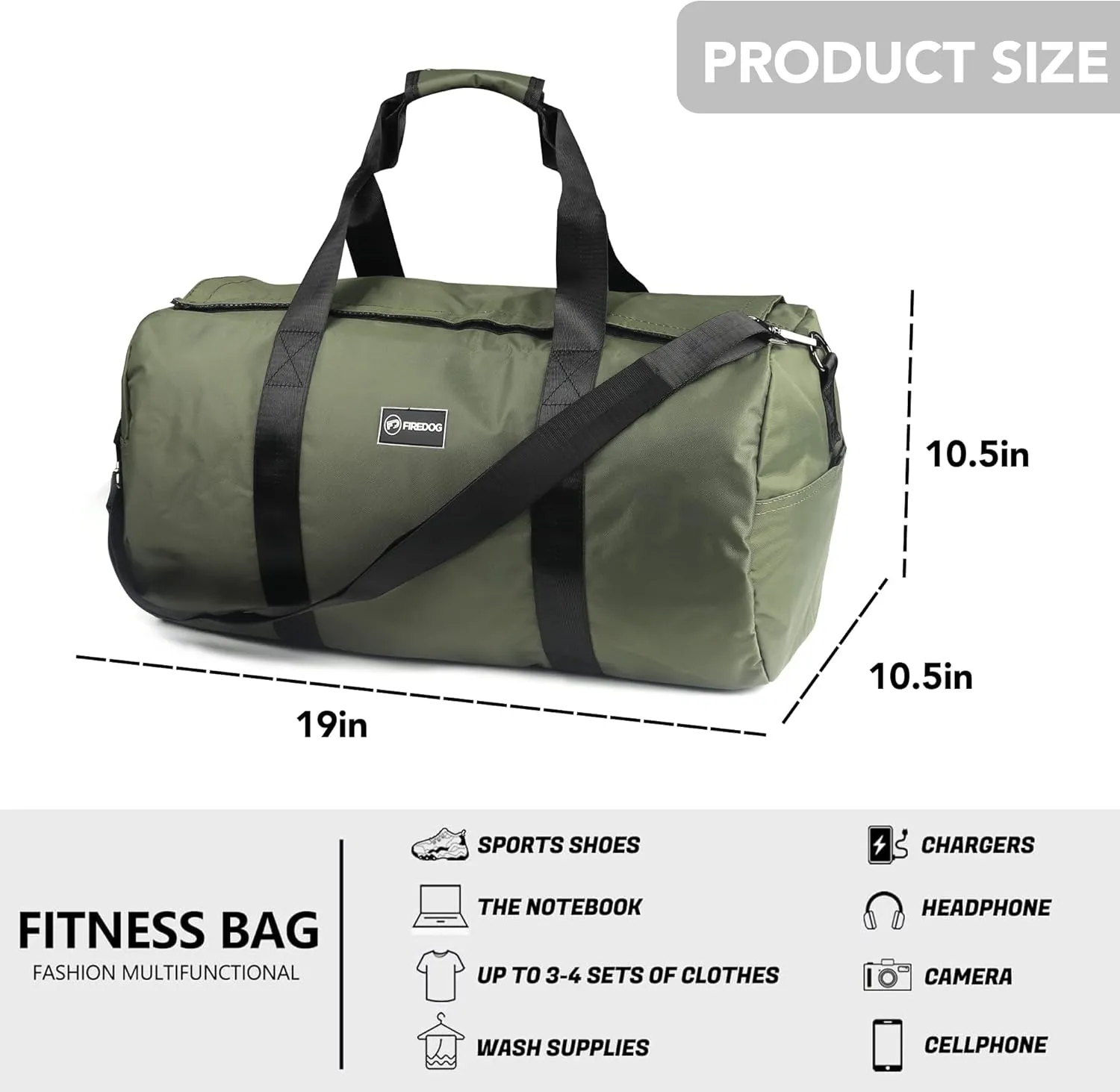 FIREDOG Smell Proof Duffle Bag, Large Smell Proof Bag for Travel Storage
