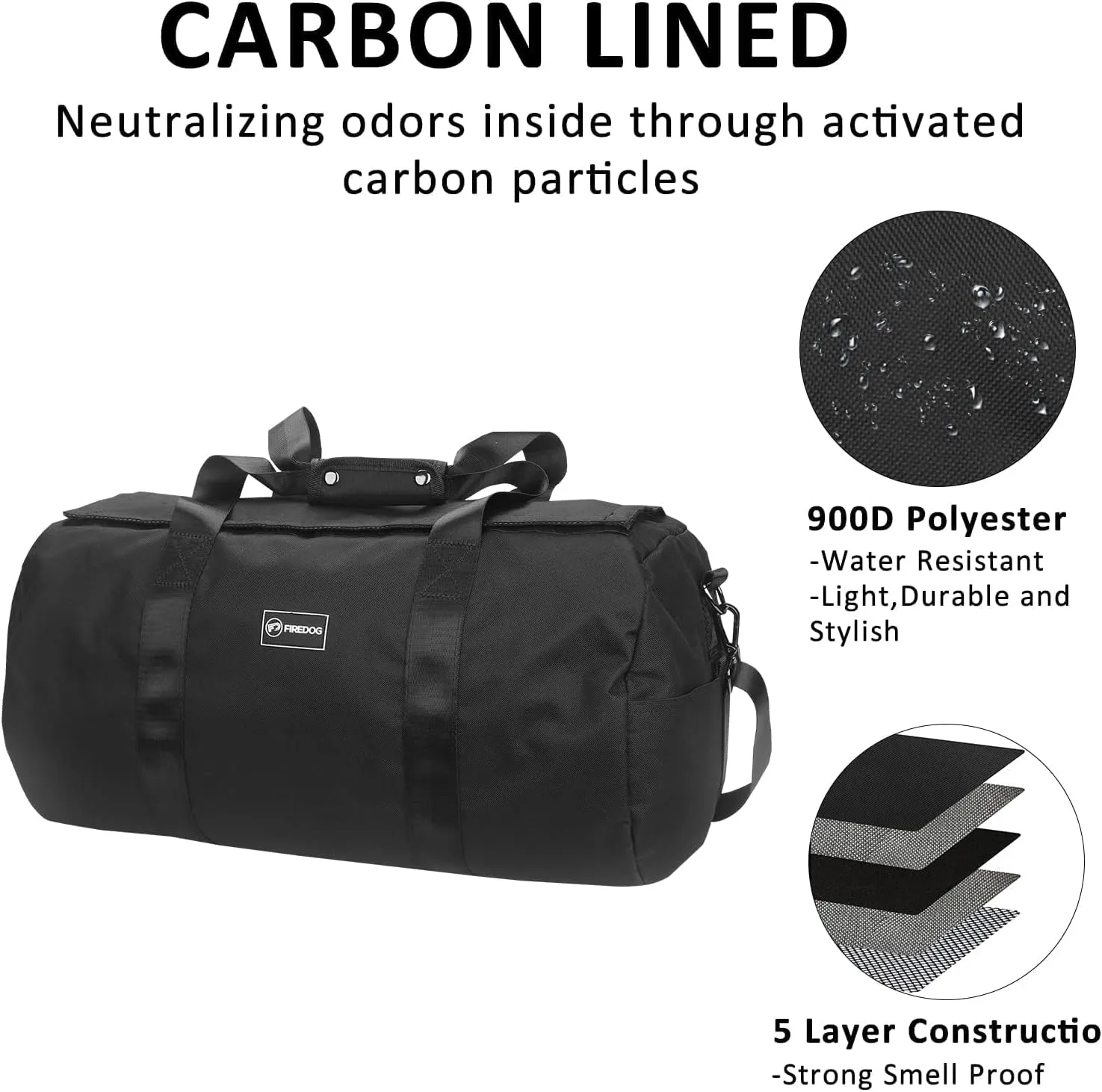FIREDOG Smell Proof Duffle Bag, Large Smell Proof Bag for Travel Storage