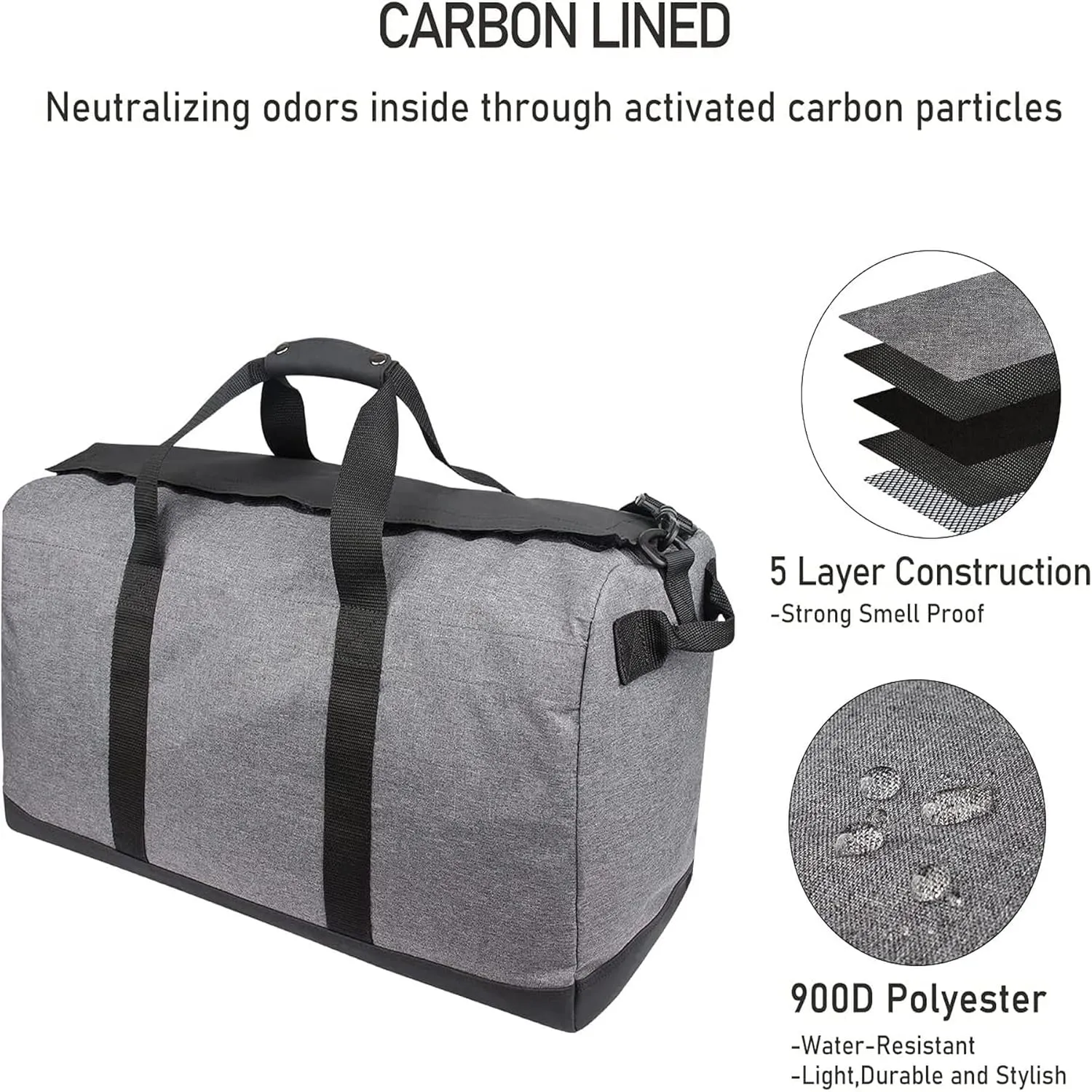 FIREDOG Smell Proof Duffle Bag, Large Smell Proof Bag for Travel Storage