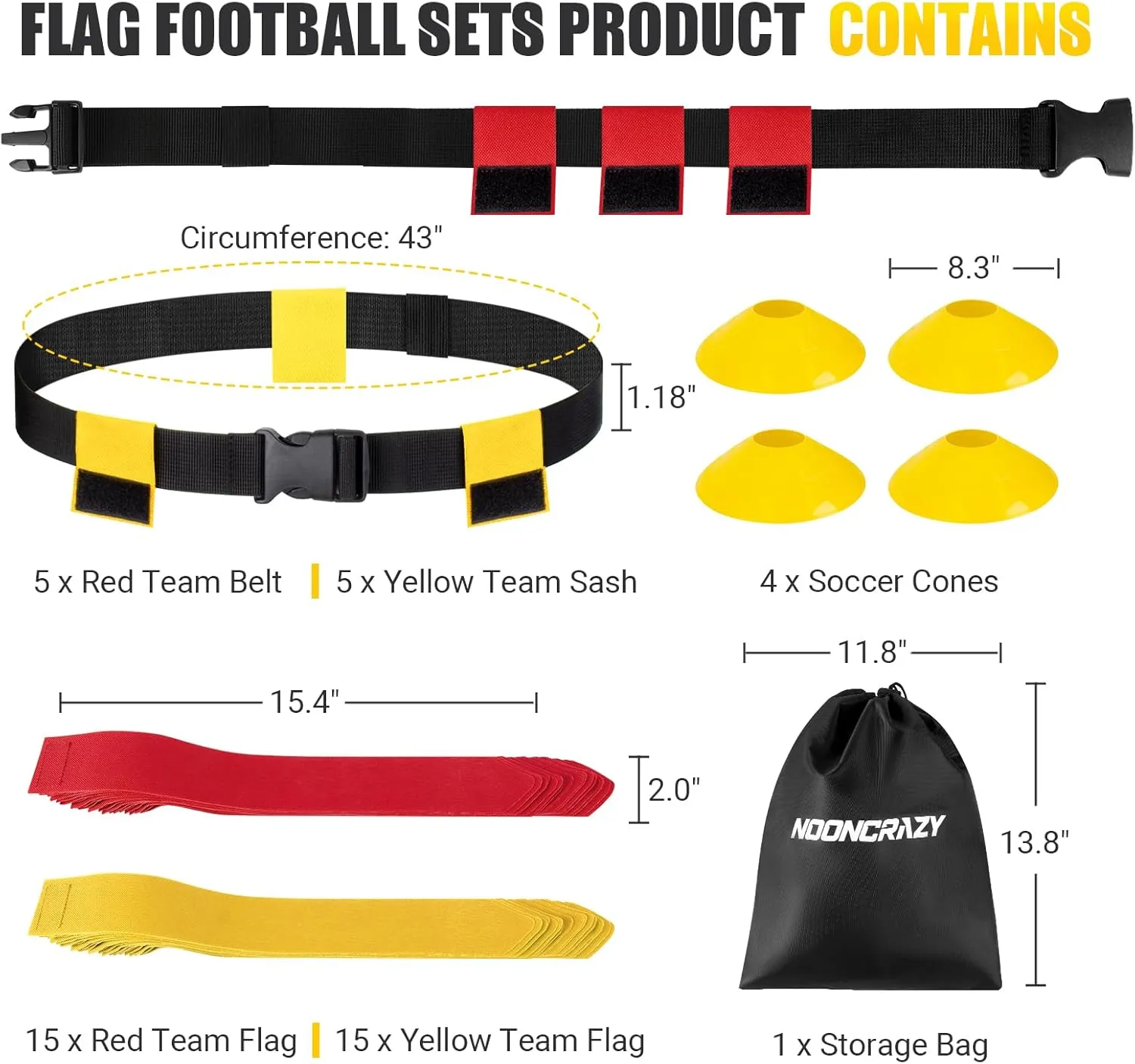 Flag Football Belts, 6/8/10/12/14 Player Flag Football Set for Kids, Youth & Adult, Adjustable Flag Football for Waist 22-43"