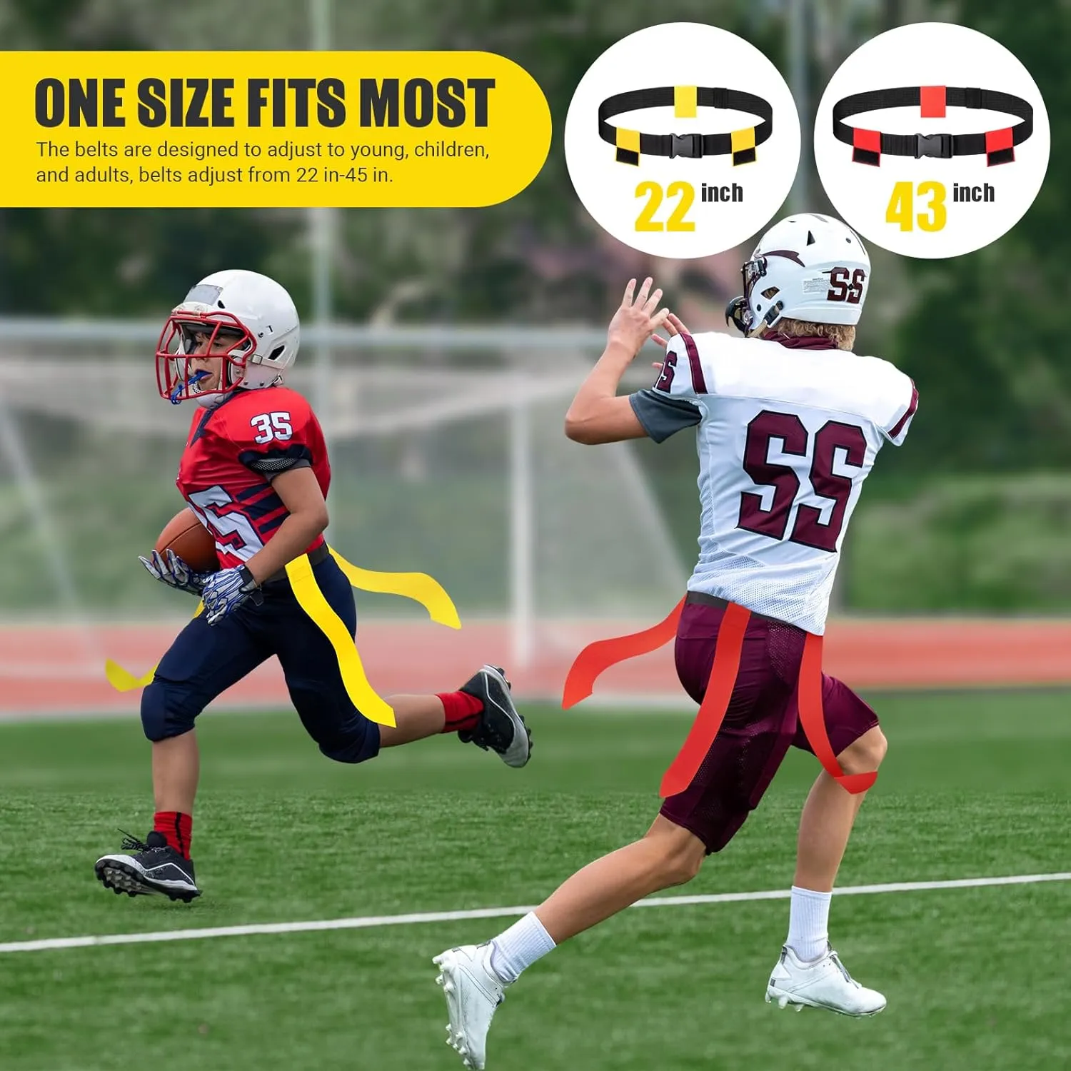 Flag Football Belts, 6/8/10/12/14 Player Flag Football Set for Kids, Youth & Adult, Adjustable Flag Football for Waist 22-43"