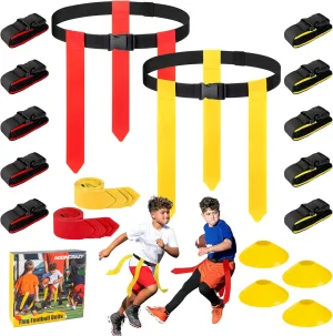 Flag Football Belts, 6/8/10/12/14 Player Flag Football Set for Kids, Youth & Adult, Adjustable Flag Football for Waist 22-43"
