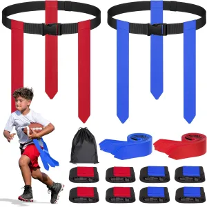 Flag Football Set - 8/10/14 Player Adjustable Belts with Flags, Storage Bag, for Youth and Adults Capture Flag Training