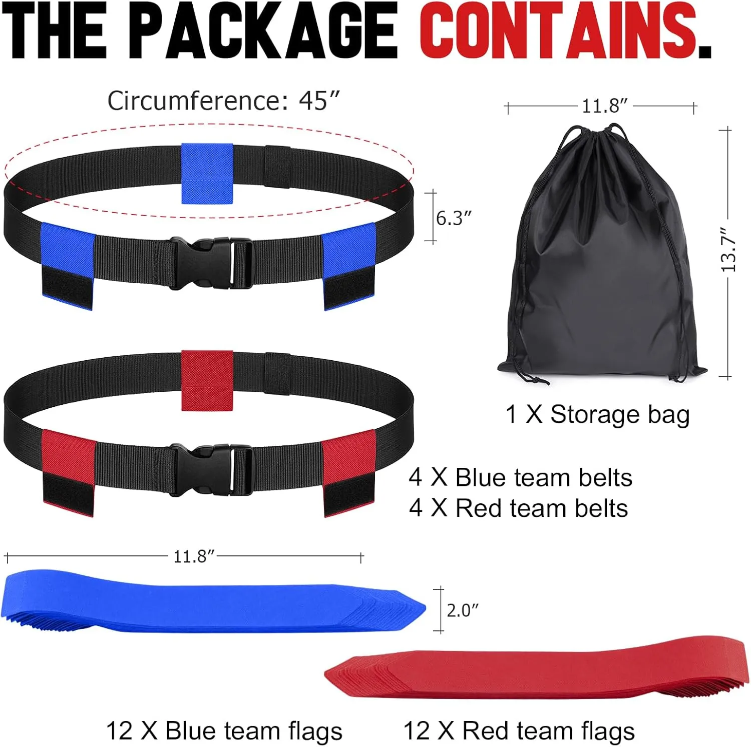 Flag Football Set - 8/10/14 Player Adjustable Belts with Flags, Storage Bag, for Youth and Adults Capture Flag Training