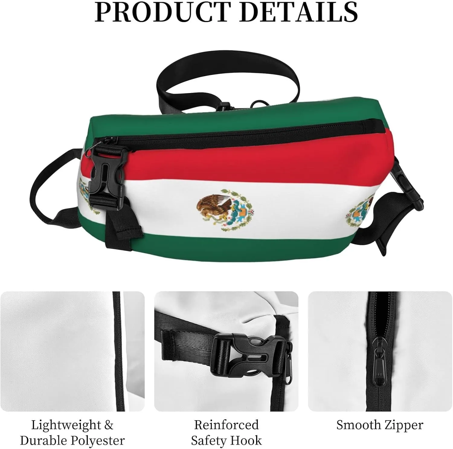 Flag Of Mexico Print Crossbody Backpack Unisex Chest Bag, Lightweight And Sling Bag For Travel