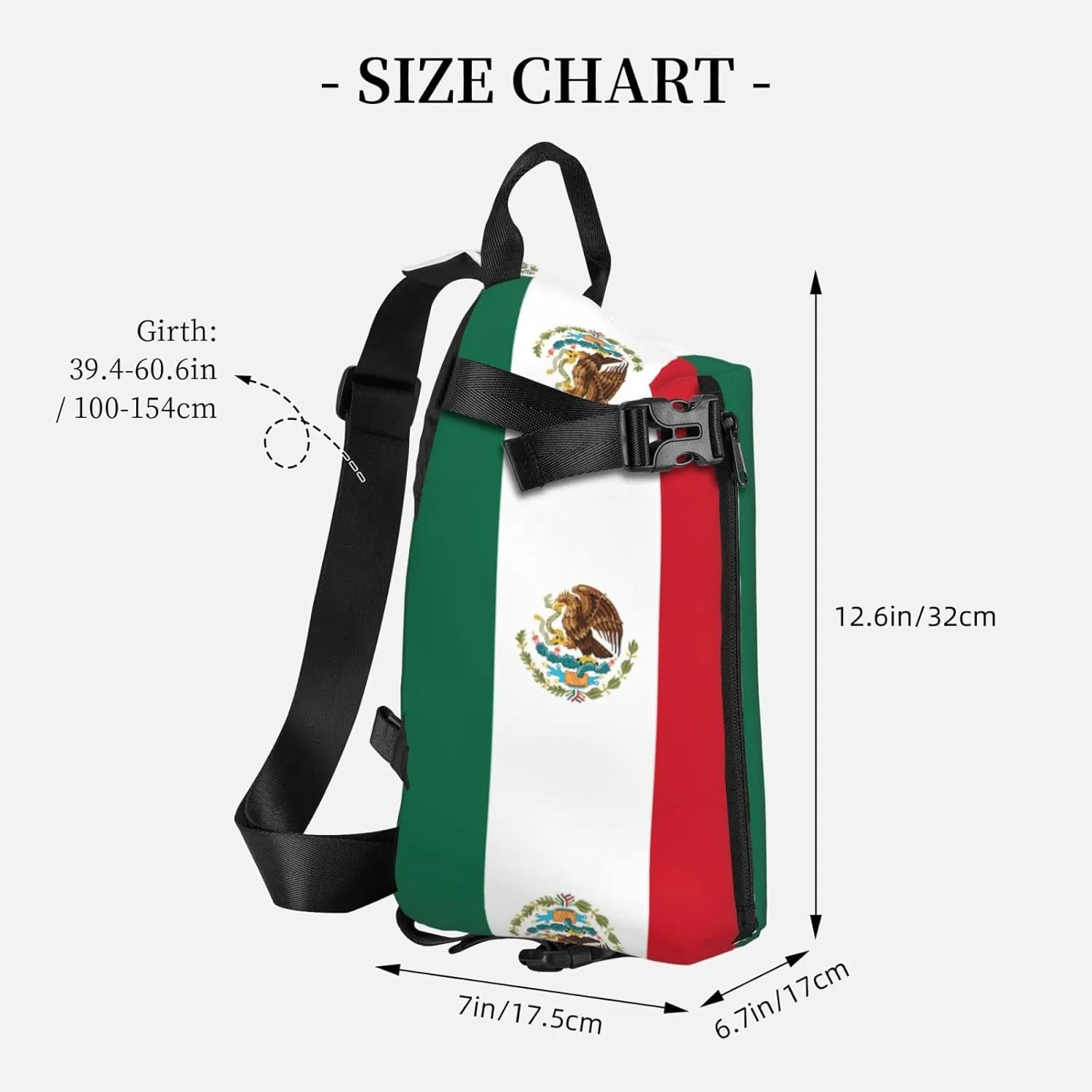 Flag Of Mexico Print Crossbody Backpack Unisex Chest Bag, Lightweight And Sling Bag For Travel