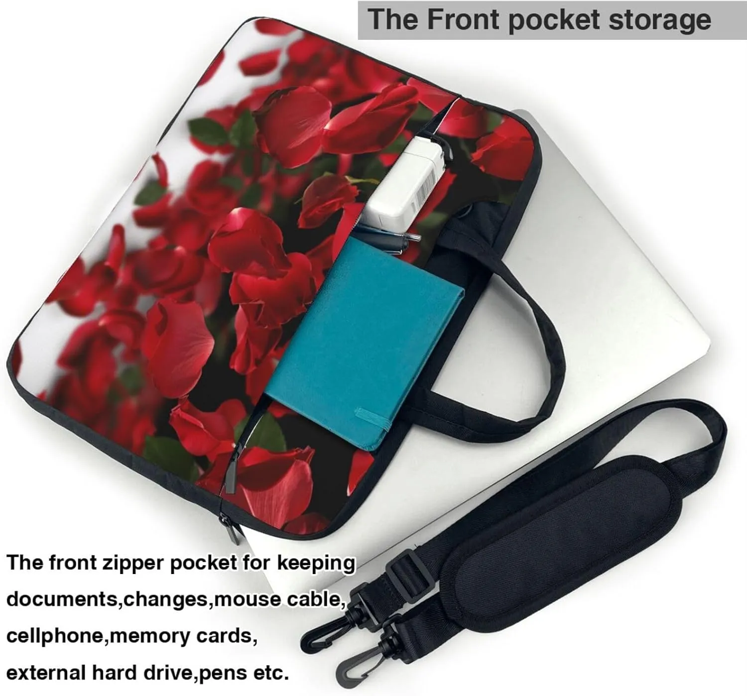 Floating Red Rose Petals Printed Laptop Tote Bag Travel Business Computer Bag Work Bag for Men Women