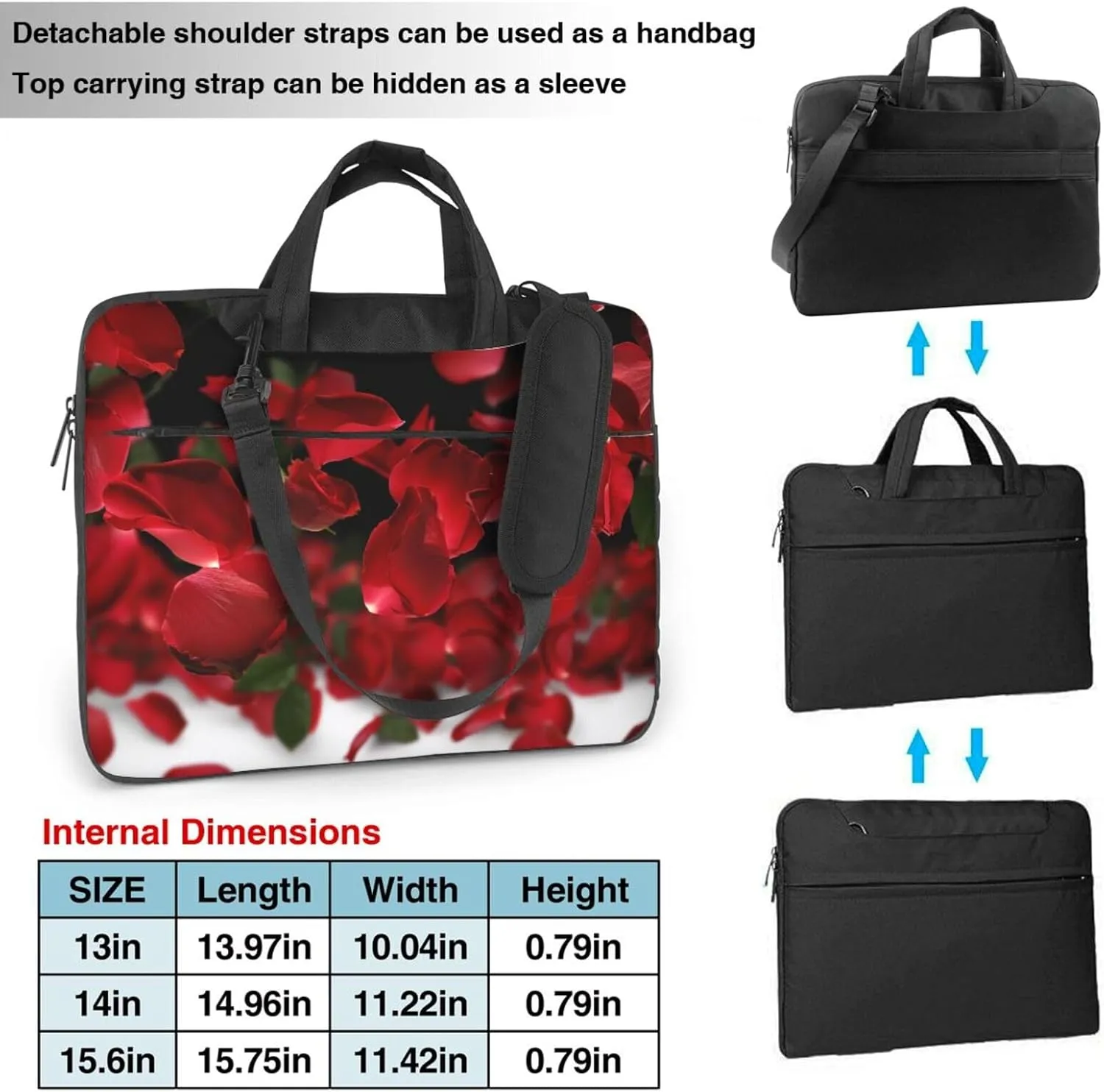 Floating Red Rose Petals Printed Laptop Tote Bag Travel Business Computer Bag Work Bag for Men Women