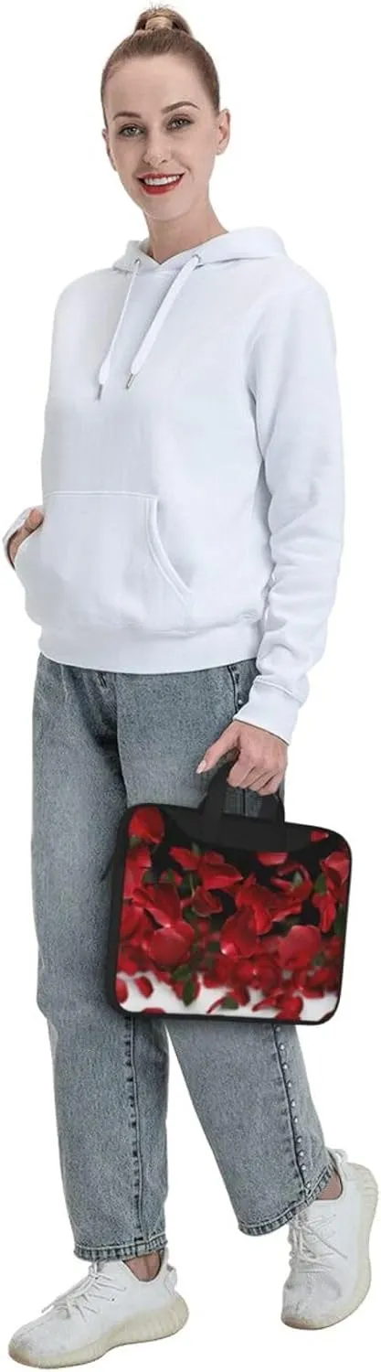 Floating Red Rose Petals Printed Laptop Tote Bag Travel Business Computer Bag Work Bag for Men Women