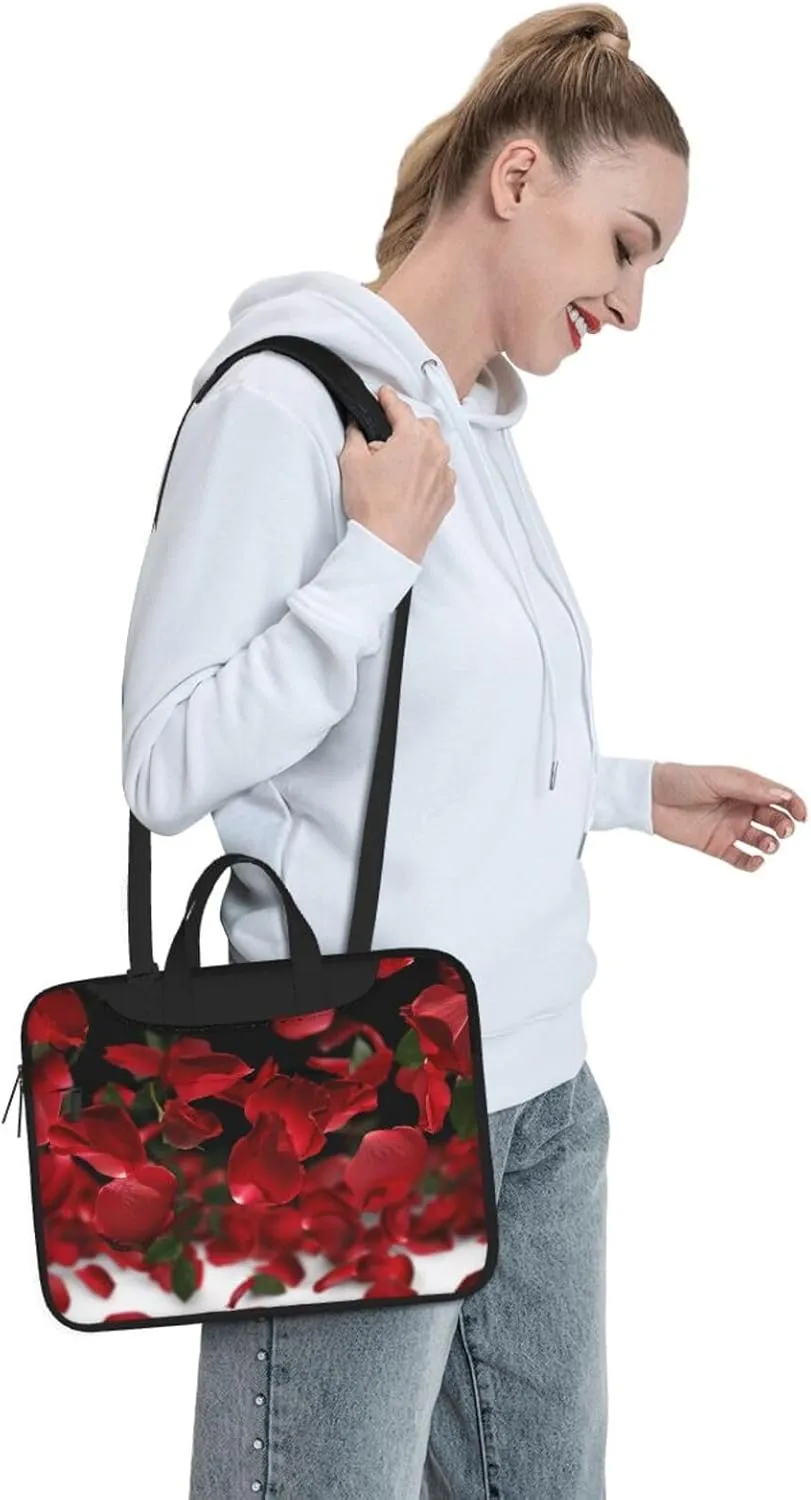 Floating Red Rose Petals Printed Laptop Tote Bag Travel Business Computer Bag Work Bag for Men Women